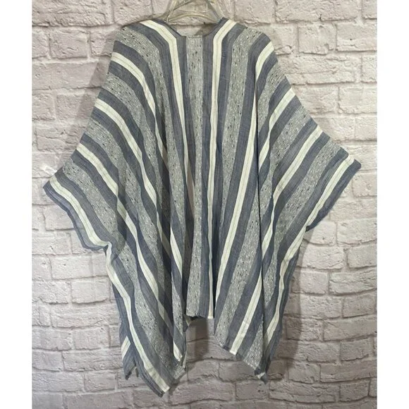 Time and Tru One Size Striped Ruana Open Front Poncho Wrap Shawl Cover Up Layer - Picture 2 of 6